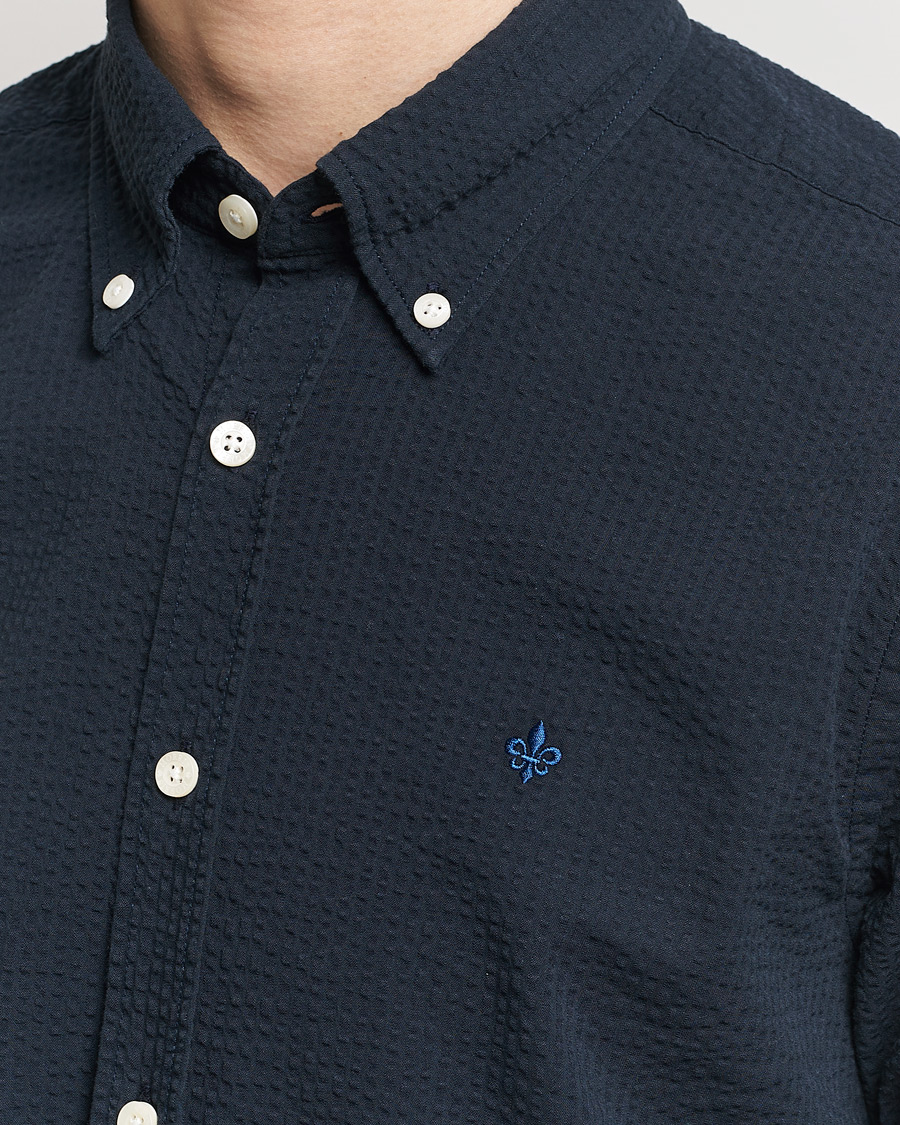 Mies | Kauluspaidat | Morris | Slim Fit Seersucker Shirt Navy