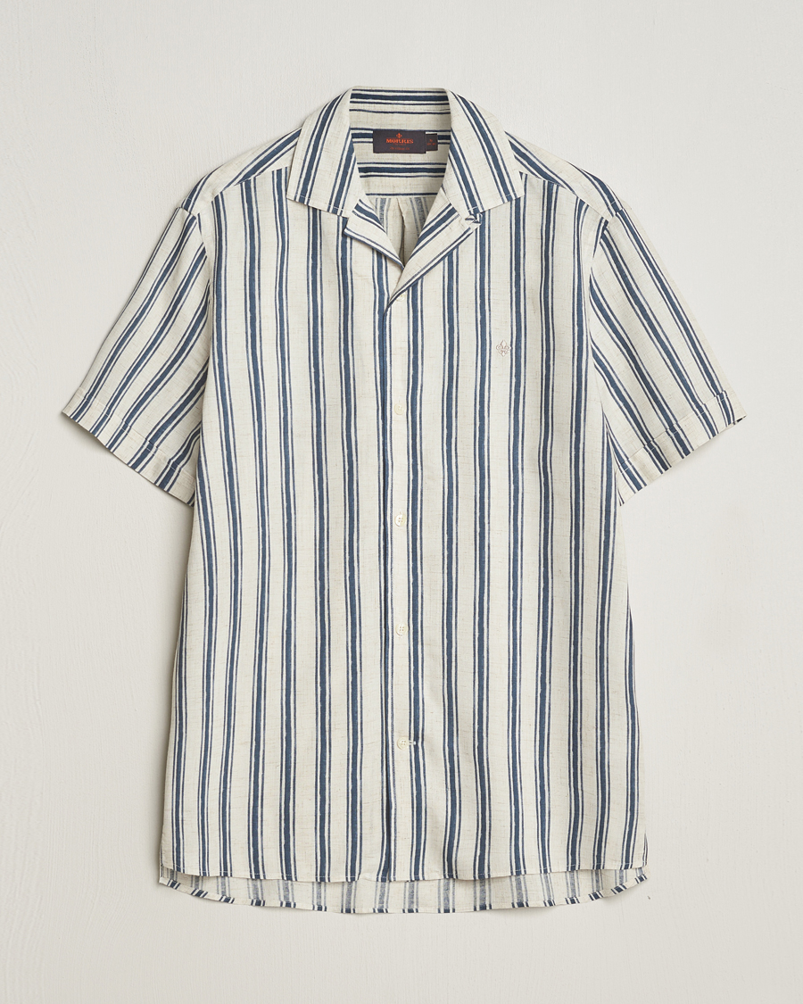 Mies | Kauluspaidat | Morris | Printed Short Sleeve Shirt Navy/Beige