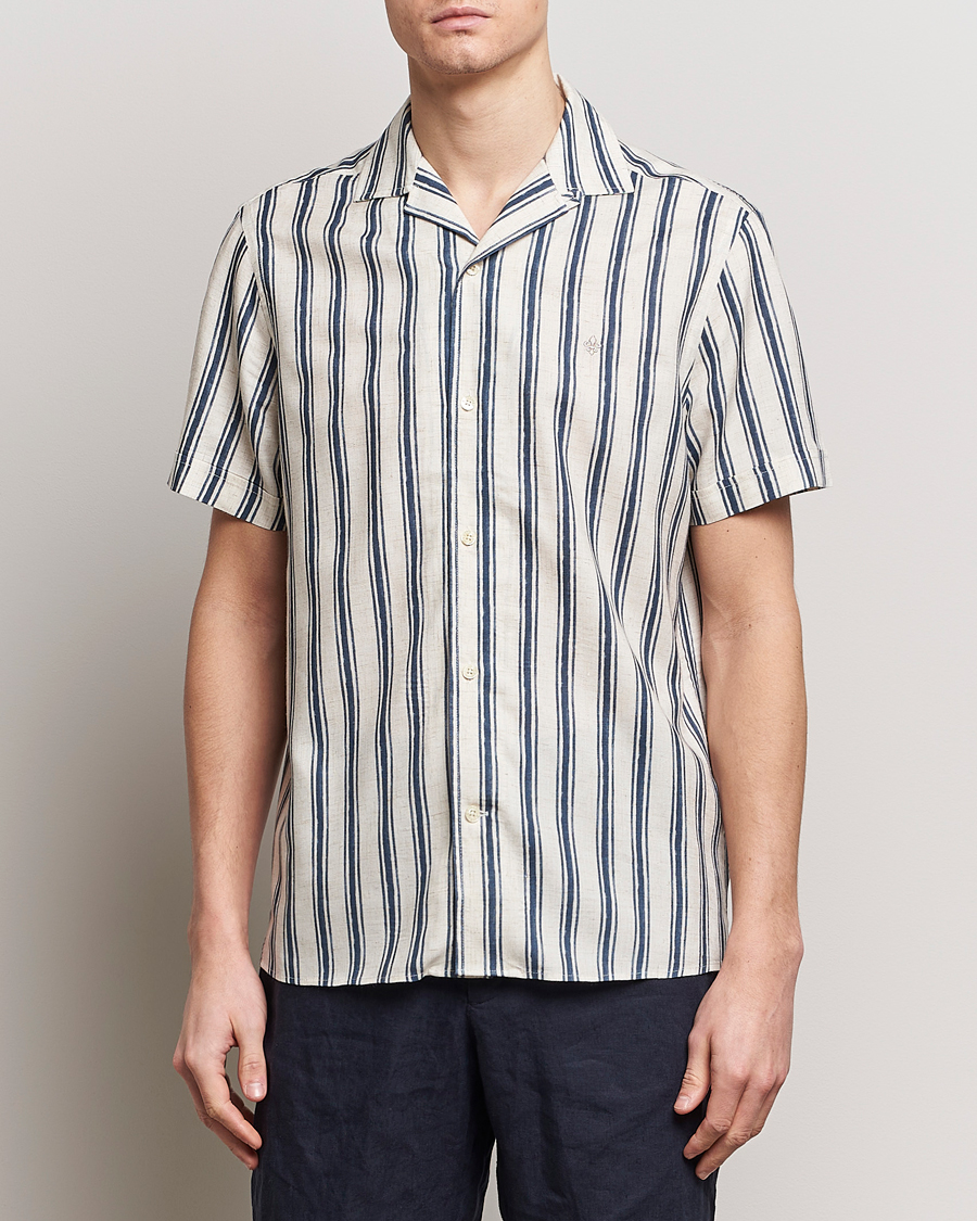 Mies | Morris | Morris | Printed Short Sleeve Shirt Navy/Beige