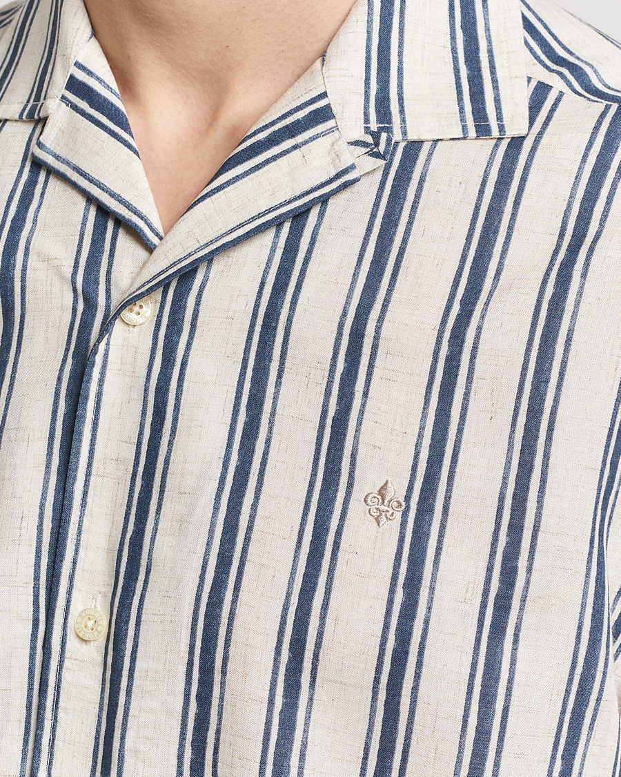 Mies | Kauluspaidat | Morris | Printed Short Sleeve Shirt Navy/Beige