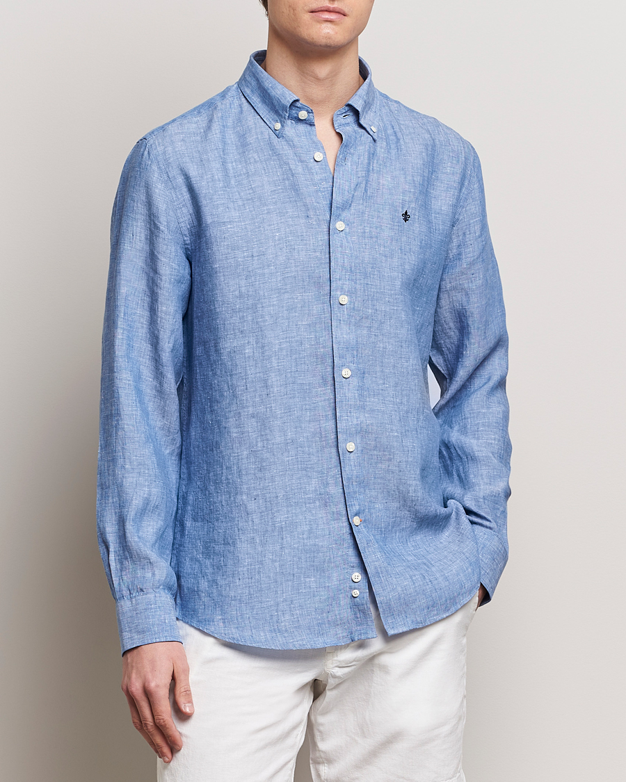 Mies | Pellavapaidat | Morris | Douglas Linen Button Down Shirt Blue