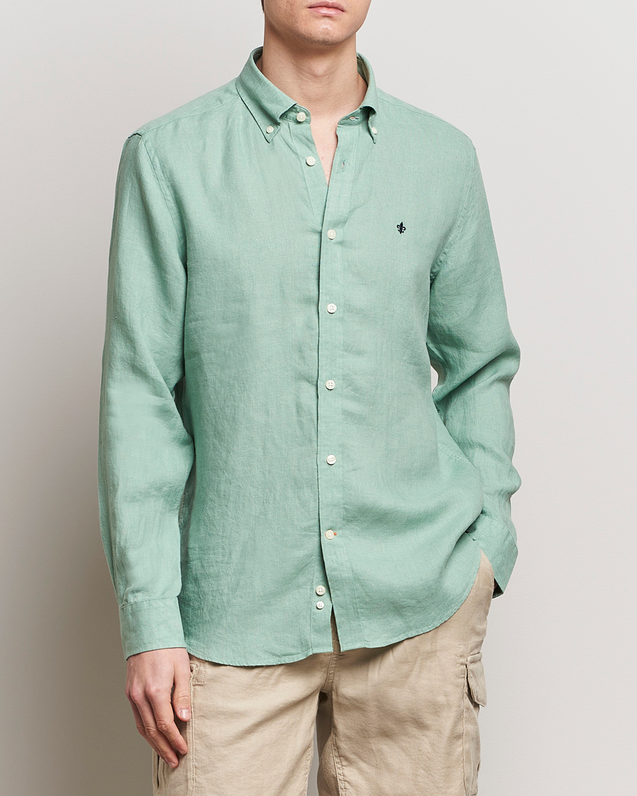 Mies | Preppy Authentic | Morris | Douglas Linen Button Down Shirt Light Green