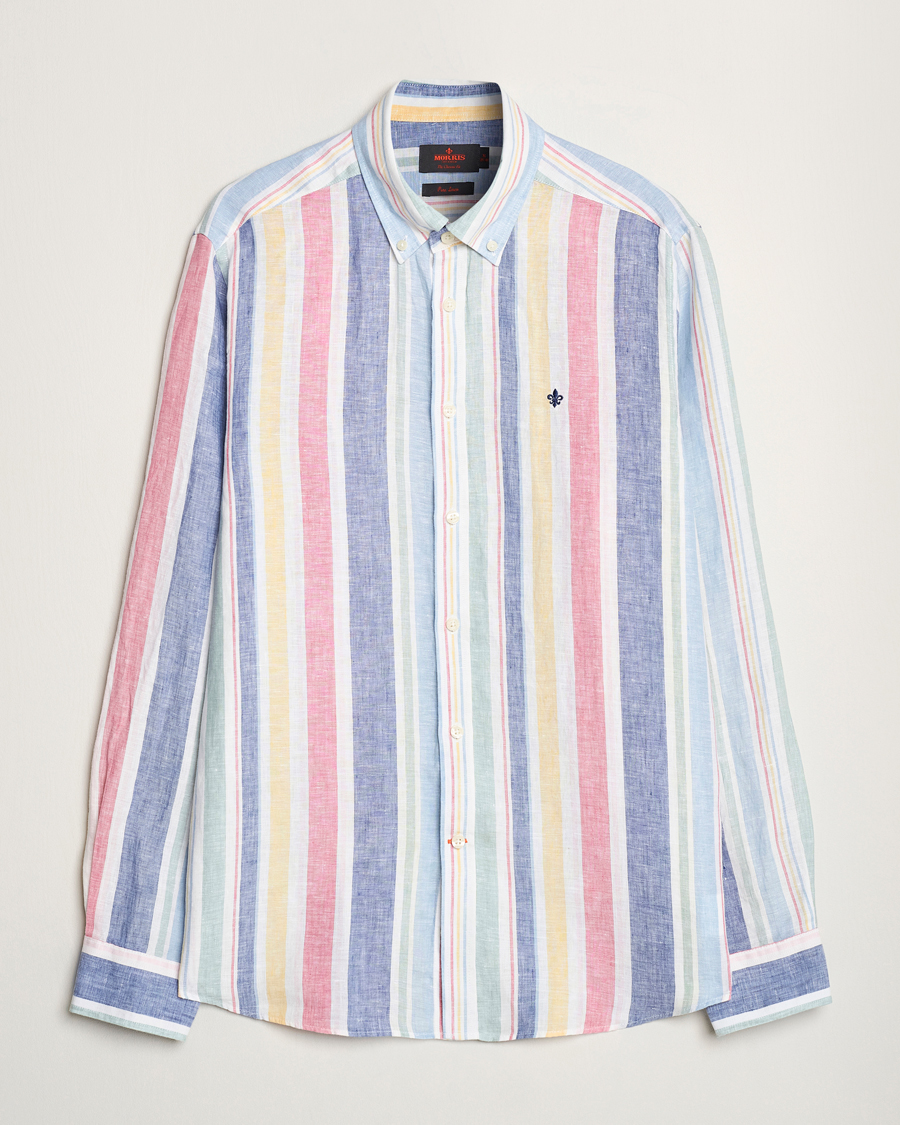 Mies | Kauluspaidat | Morris | Happy Linen Stripe Shirt Light Blue