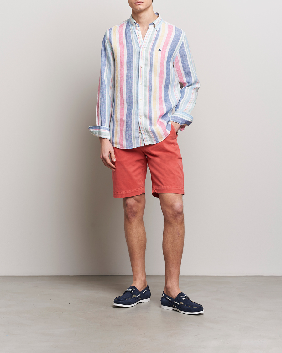 Mies | Kauluspaidat | Morris | Happy Linen Stripe Shirt Light Blue