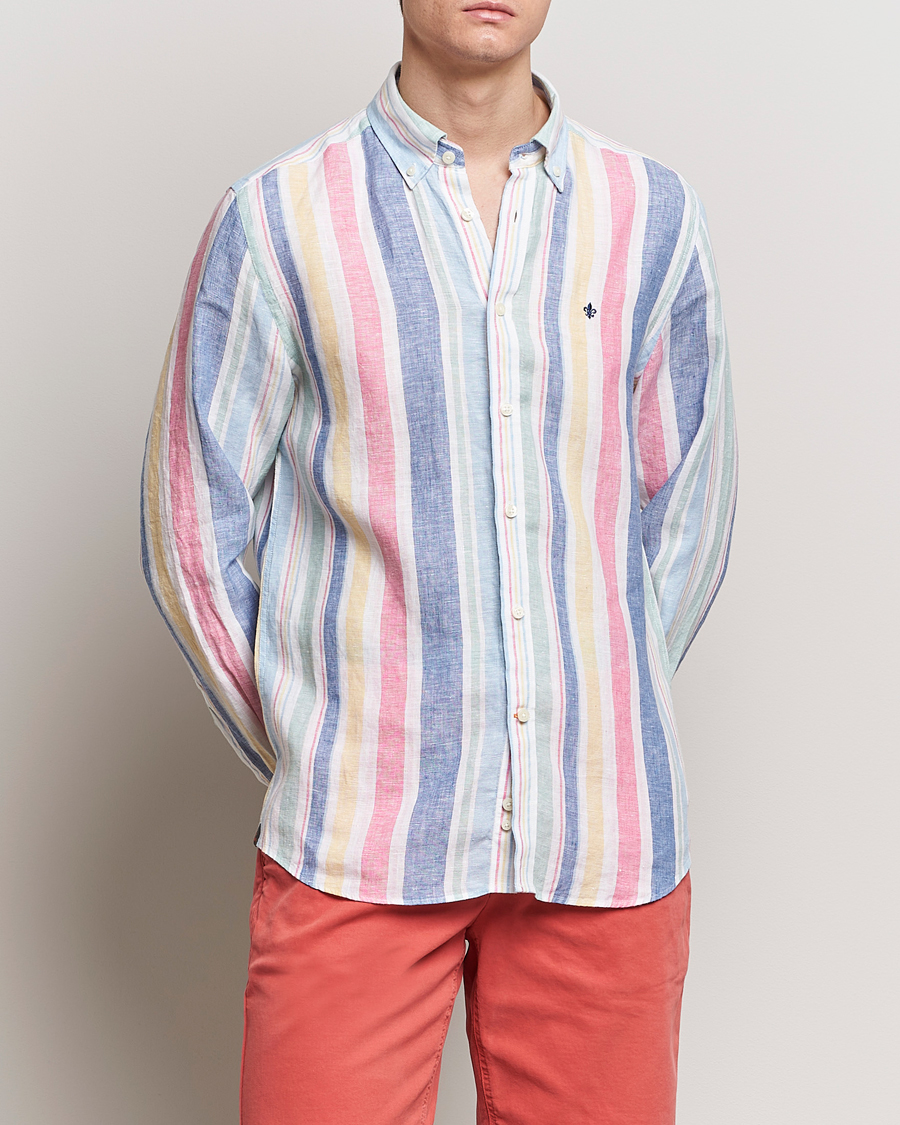 Mies | Morris | Morris | Happy Linen Stripe Shirt Light Blue