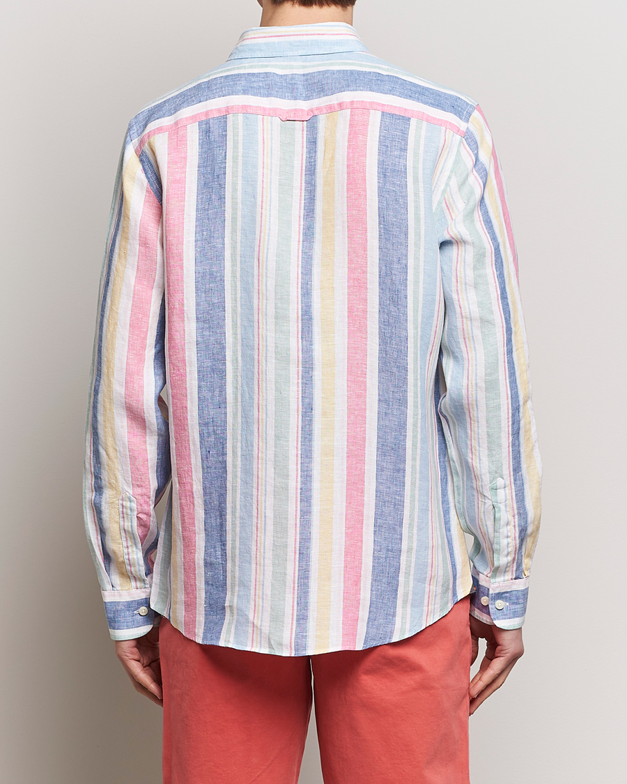Mies | Kauluspaidat | Morris | Happy Linen Stripe Shirt Light Blue