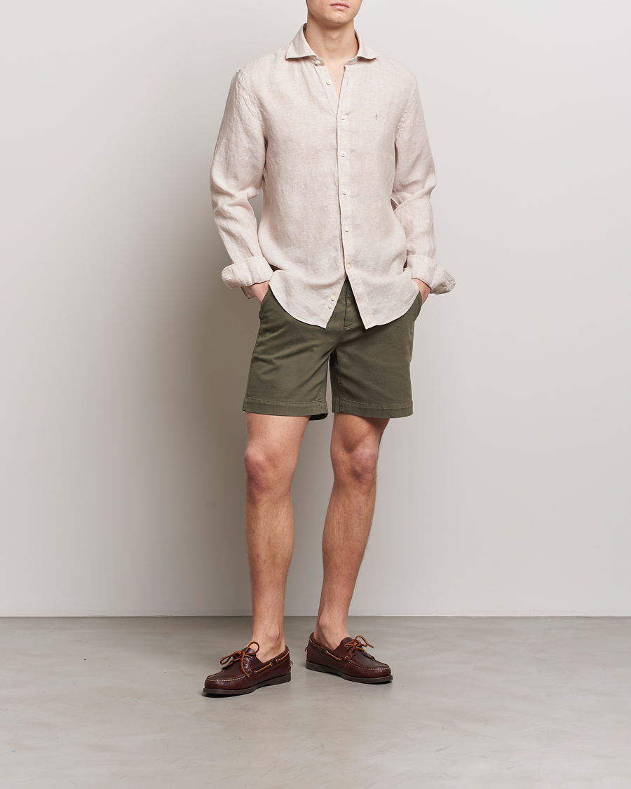 Mies | Kauluspaidat | Morris | Slim Fit Linen Cut Away Shirt Khaki