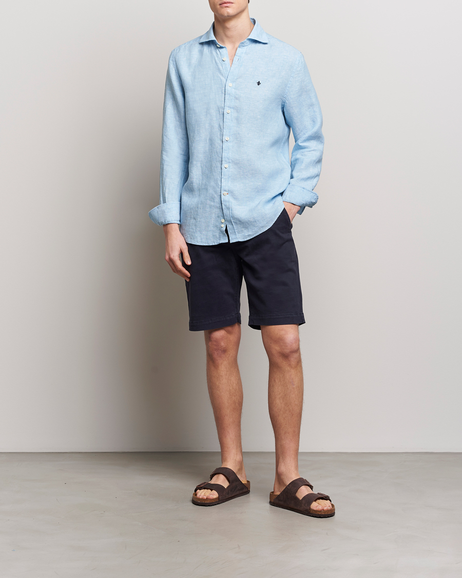 Mies | Kauluspaidat | Morris | Slim Fit Linen Cut Away Shirt Light Blue