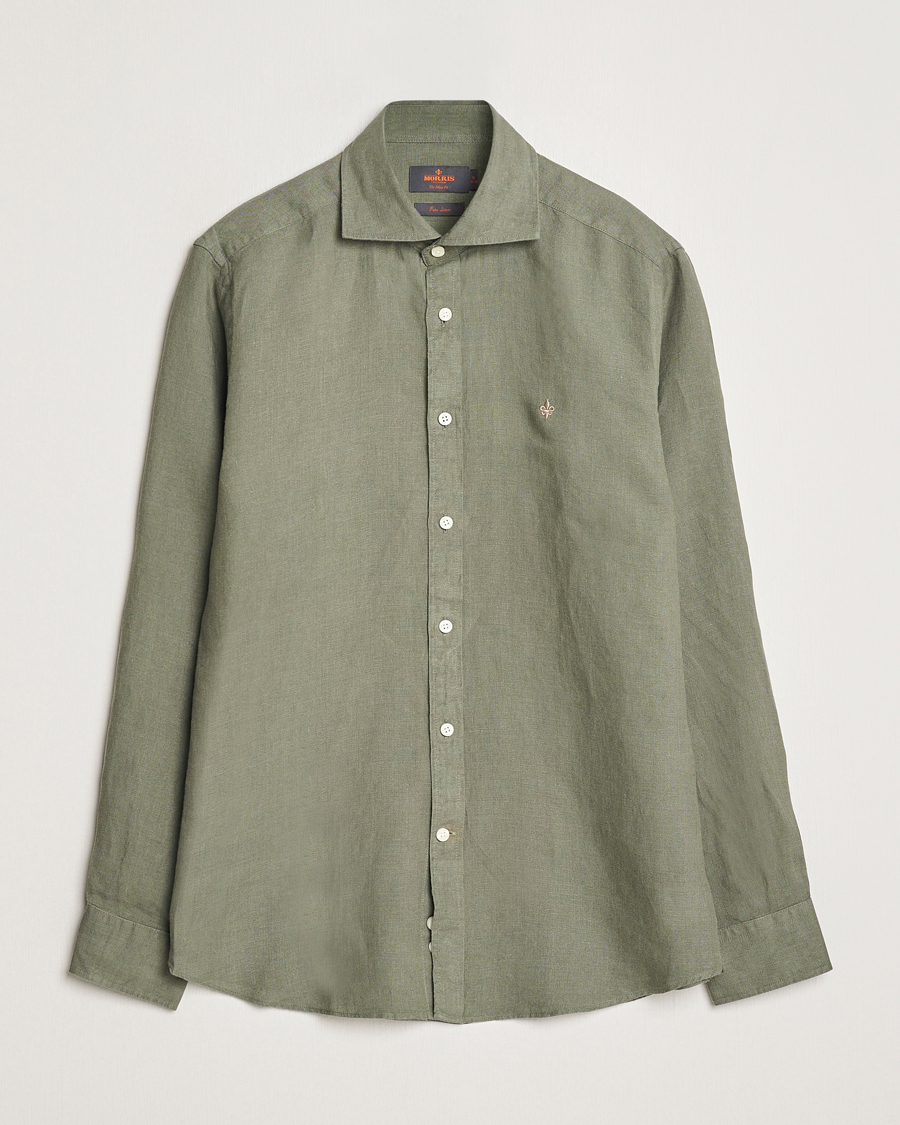 Mies | Kauluspaidat | Morris | Slim Fit Linen Cut Away Shirt Olive
