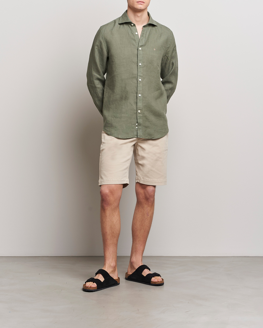 Mies | Kauluspaidat | Morris | Slim Fit Linen Cut Away Shirt Olive