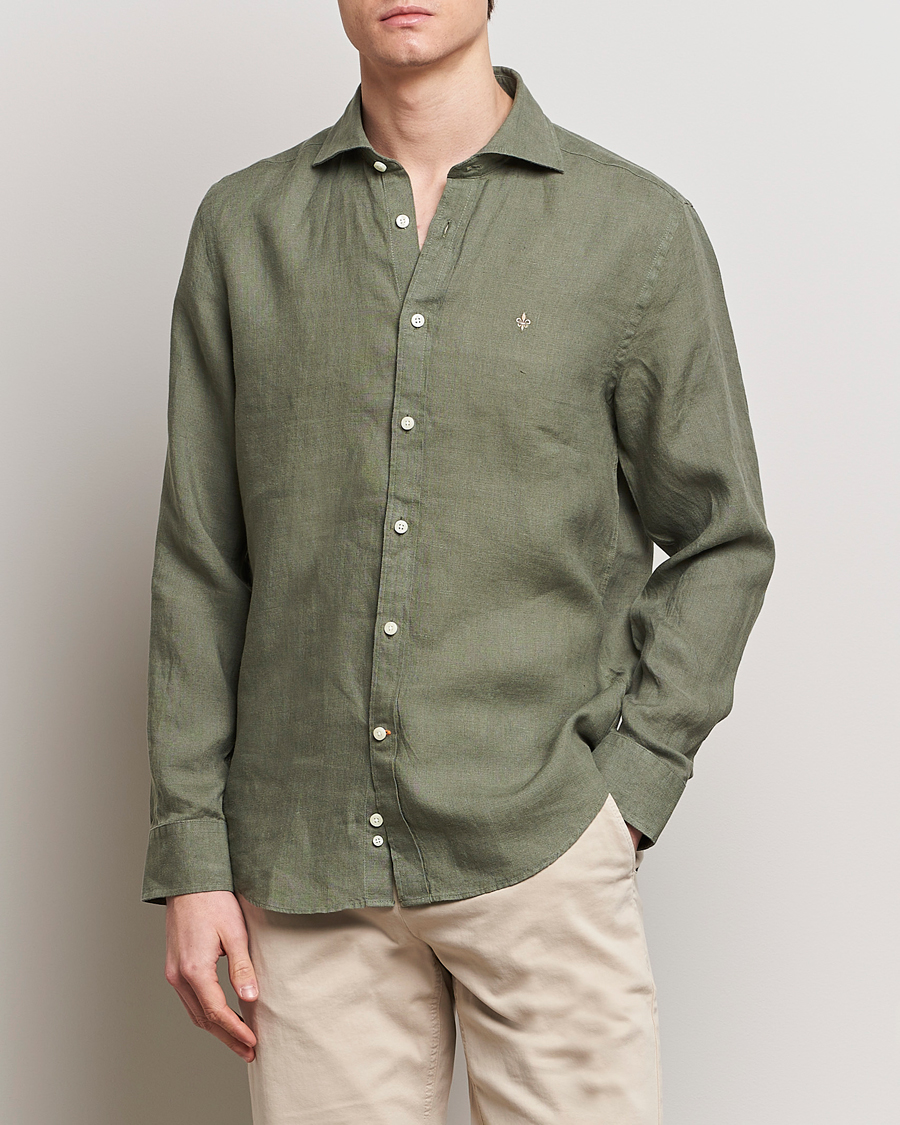 Mies | Kauluspaidat | Morris | Slim Fit Linen Cut Away Shirt Olive