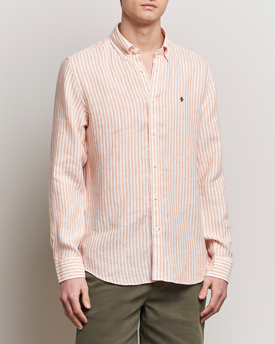 Mies | Morris | Morris | Douglas Linen Stripe Shirt Orange