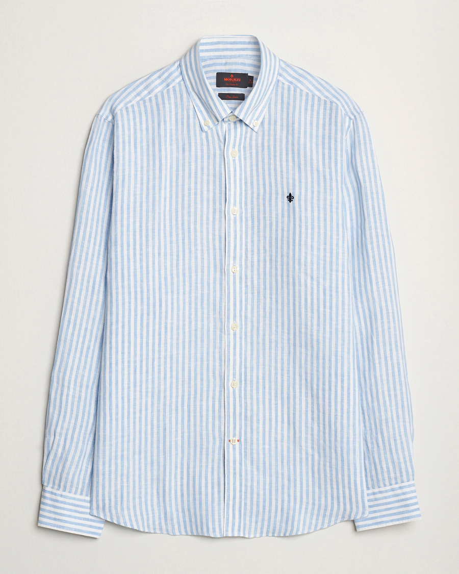 Mies | Kauluspaidat | Morris | Douglas Linen Stripe Shirt Light Blue