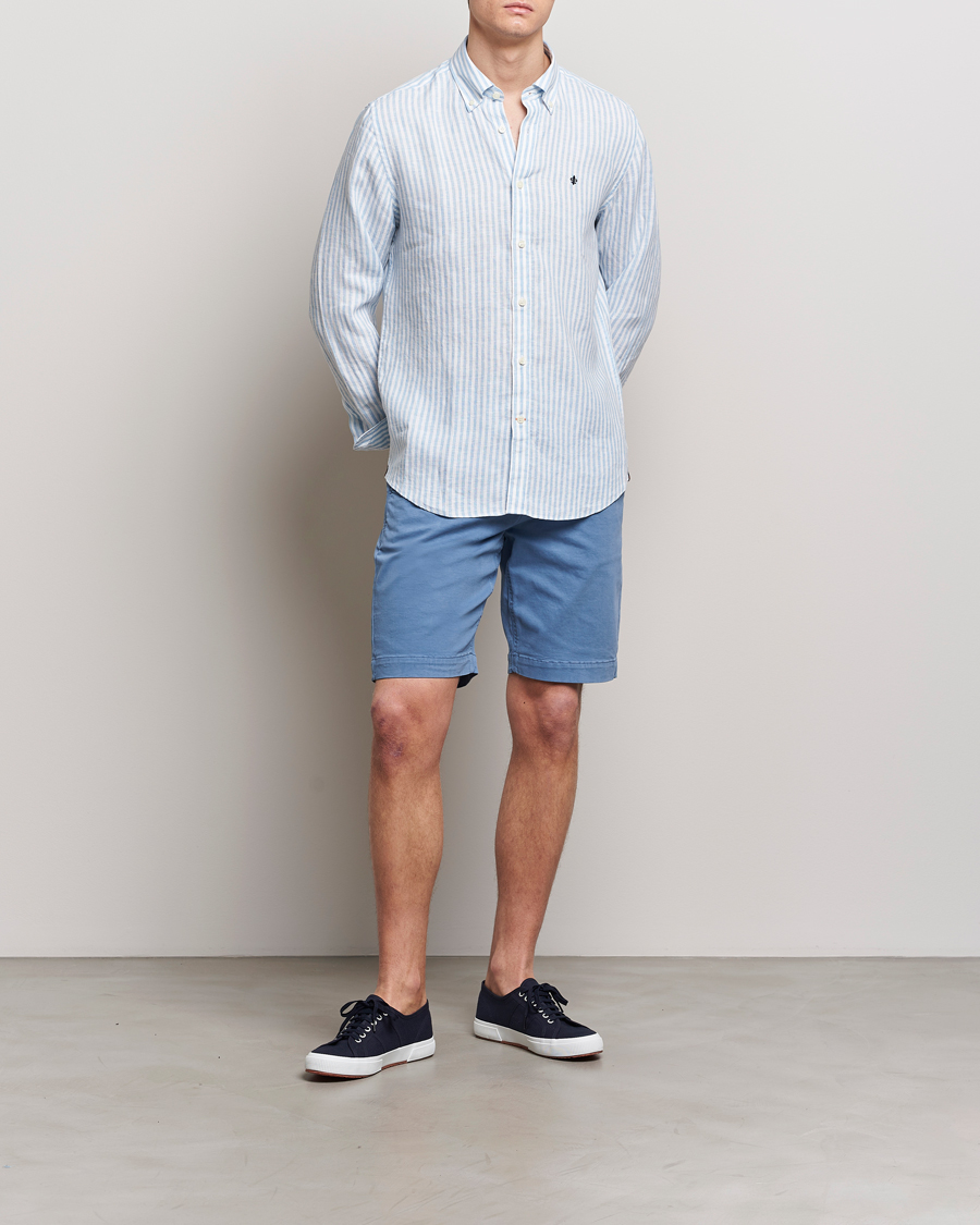 Mies | Kauluspaidat | Morris | Douglas Linen Stripe Shirt Light Blue