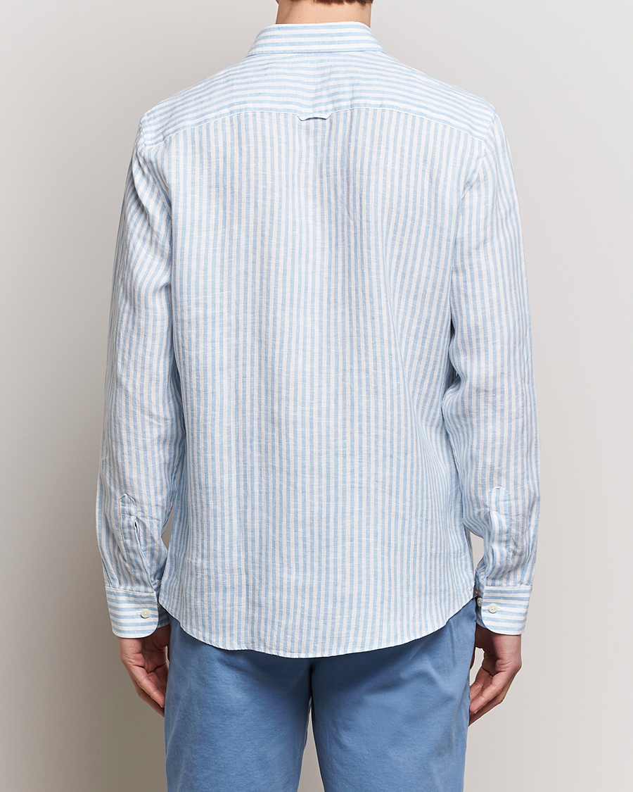 Mies | Kauluspaidat | Morris | Douglas Linen Stripe Shirt Light Blue