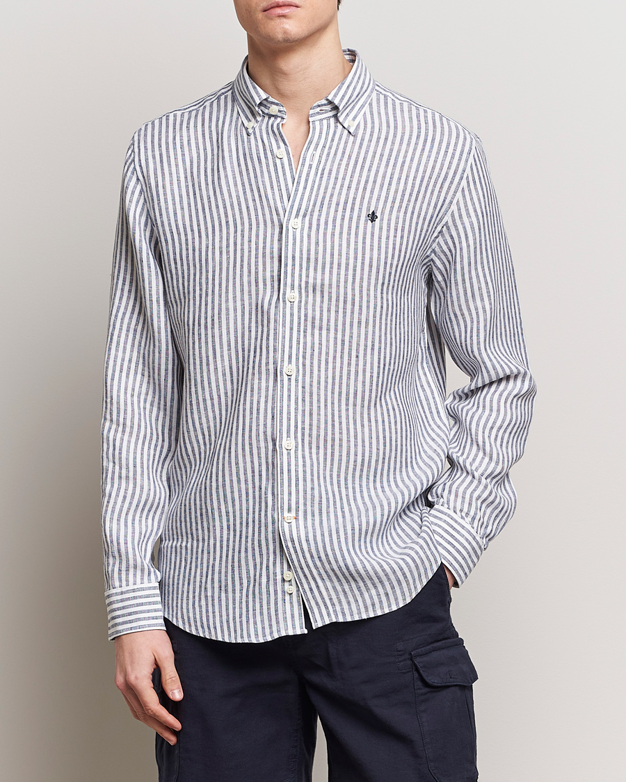 Mies | Osastot | Morris | Douglas Linen Stripe Shirt Navy