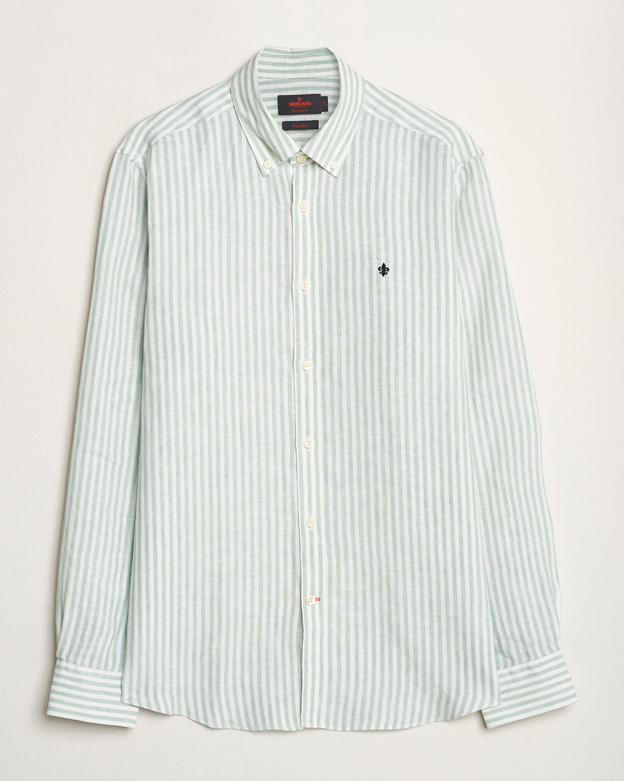 Mies | Kauluspaidat | Morris | Douglas Linen Stripe Shirt Light Green