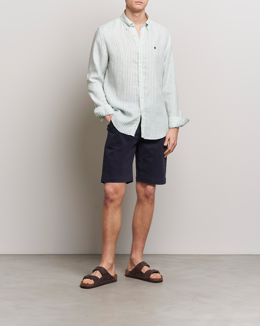 Mies | Kauluspaidat | Morris | Douglas Linen Stripe Shirt Light Green