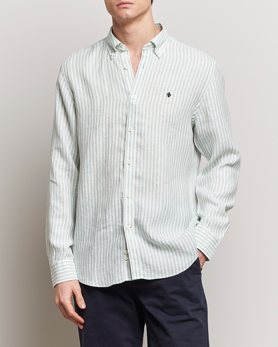 Mies | Kauluspaidat | Morris | Douglas Linen Stripe Shirt Light Green