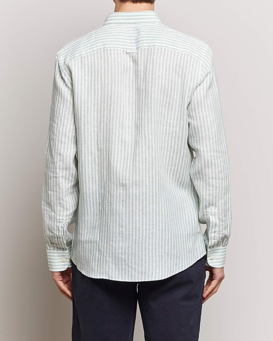 Mies | Kauluspaidat | Morris | Douglas Linen Stripe Shirt Light Green