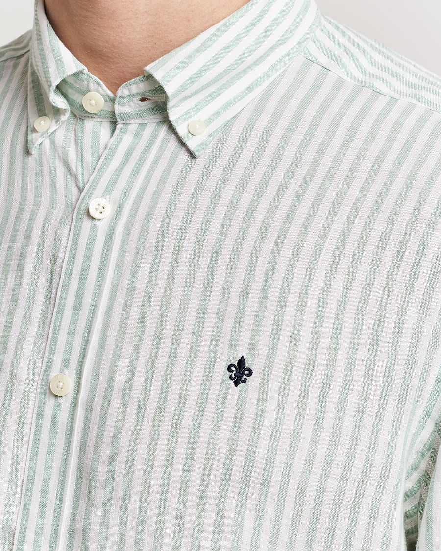 Mies | Kauluspaidat | Morris | Douglas Linen Stripe Shirt Light Green