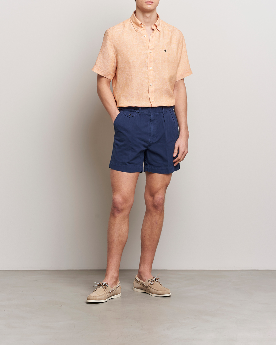 Mies | Kauluspaidat | Morris | Douglas Linen Short Sleeve Shirt Orange
