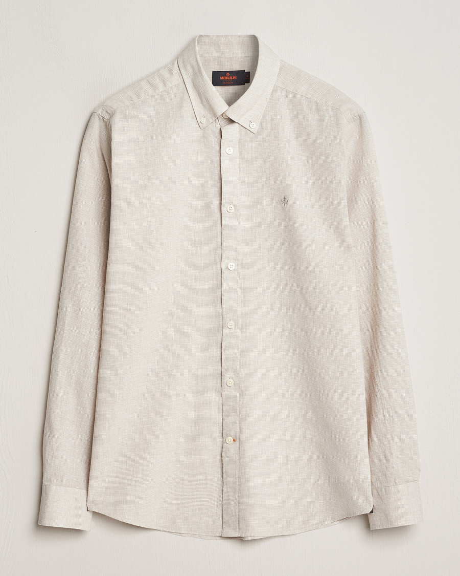 Mies | Kauluspaidat | Morris | Slim Fit Linen Check Shirt Khaki