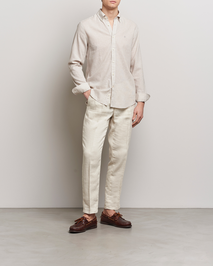 Mies | Kauluspaidat | Morris | Slim Fit Linen Check Shirt Khaki