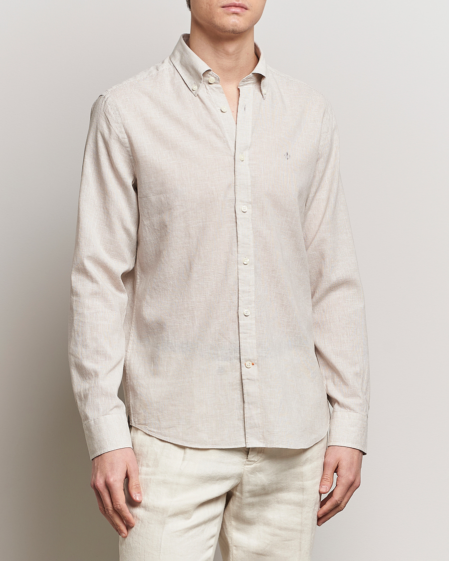 Mies | Morris | Morris | Slim Fit Linen Check Shirt Khaki