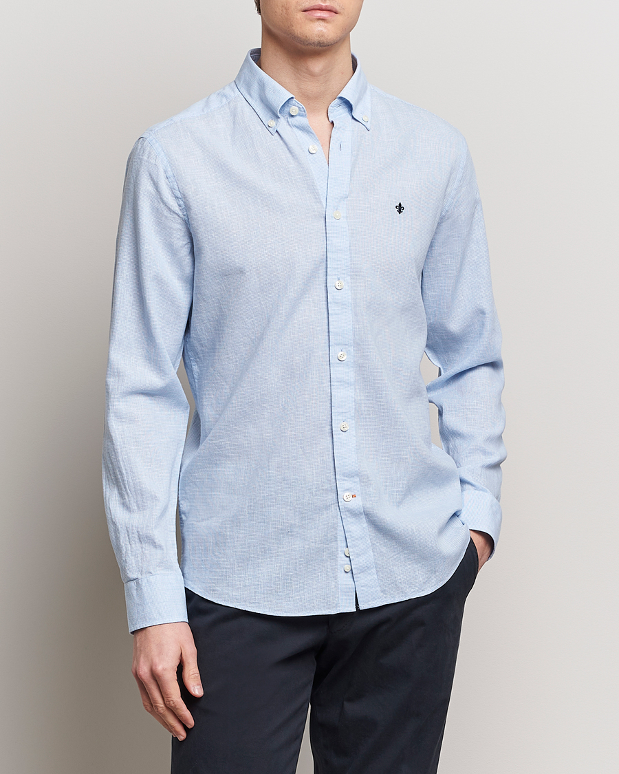 Herr | Linneskjortor | Morris | Slim Fit Linen Check Shirt Light Blue
