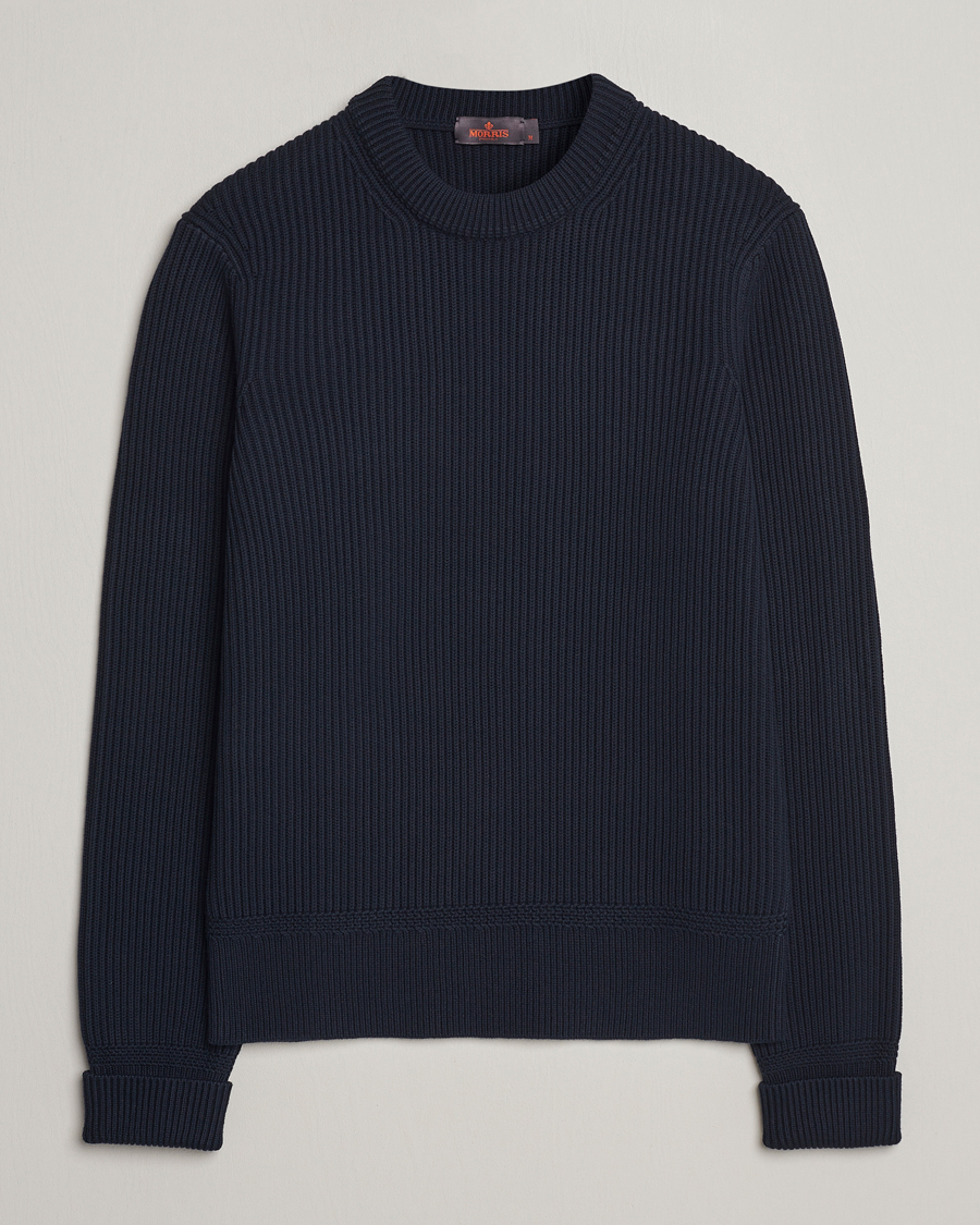 Mies | Puserot | Morris | Arthur Navy Cotton/Merino Knitted Sweater Navy
