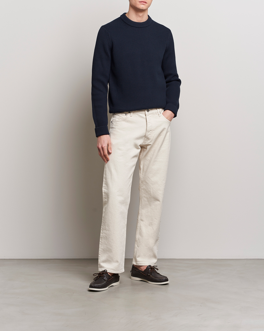 Mies | Puserot | Morris | Arthur Navy Cotton/Merino Knitted Sweater Navy
