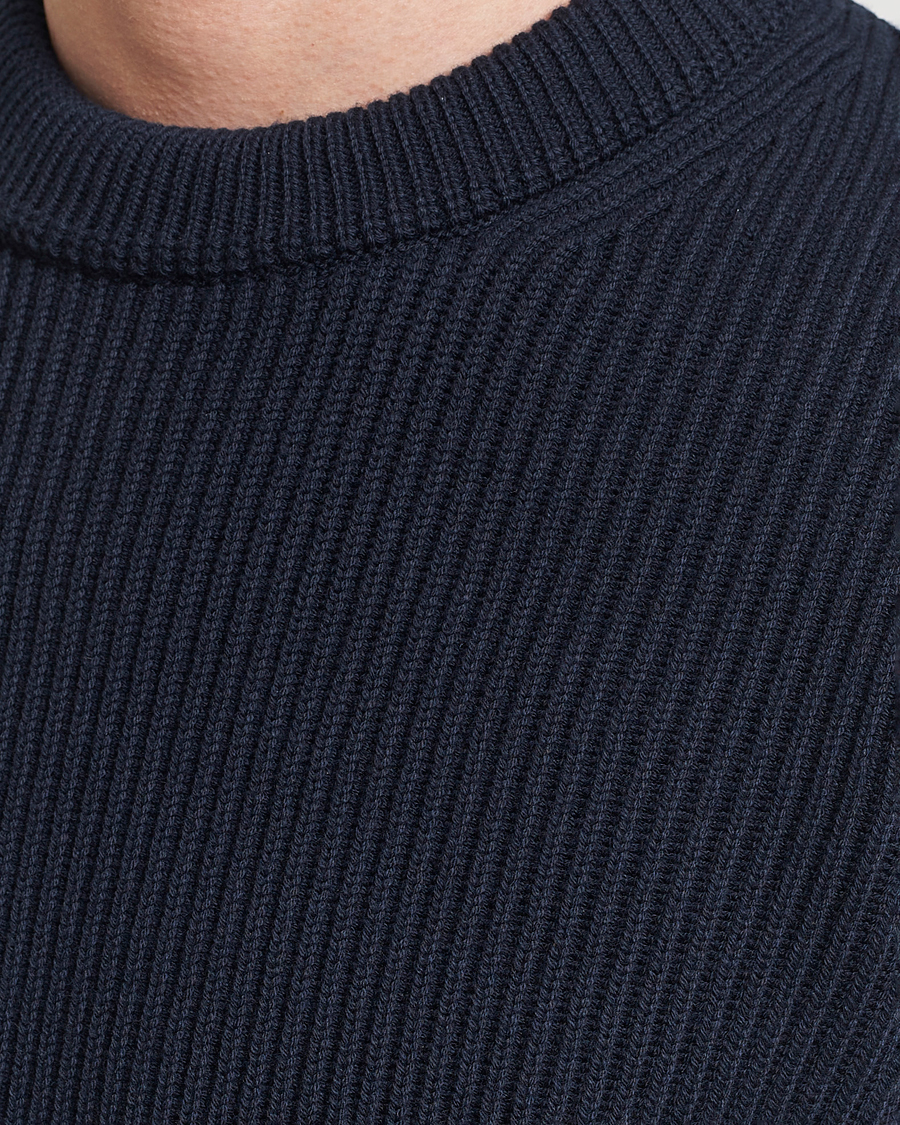 Mies | Puserot | Morris | Arthur Navy Cotton/Merino Knitted Sweater Navy