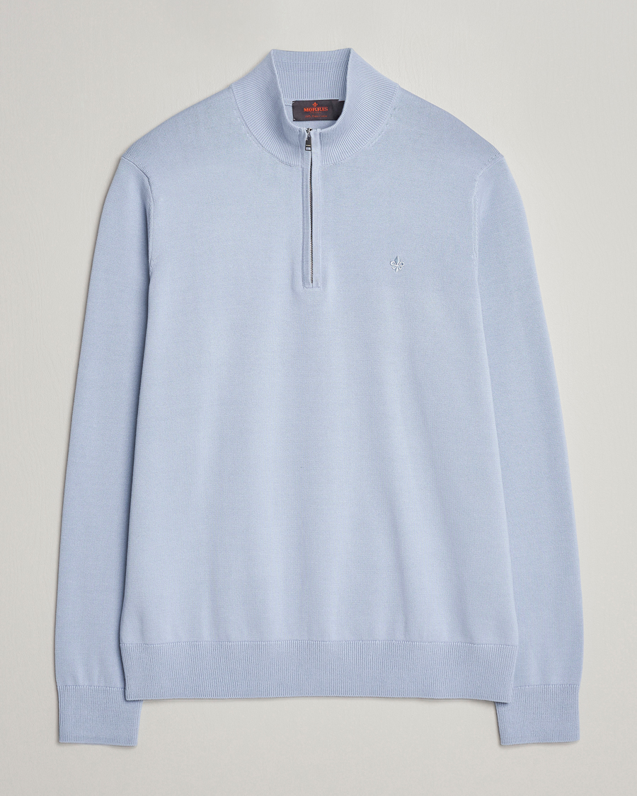 Mies | Puserot | Morris | Riley Cotton Half Zip Light Blue