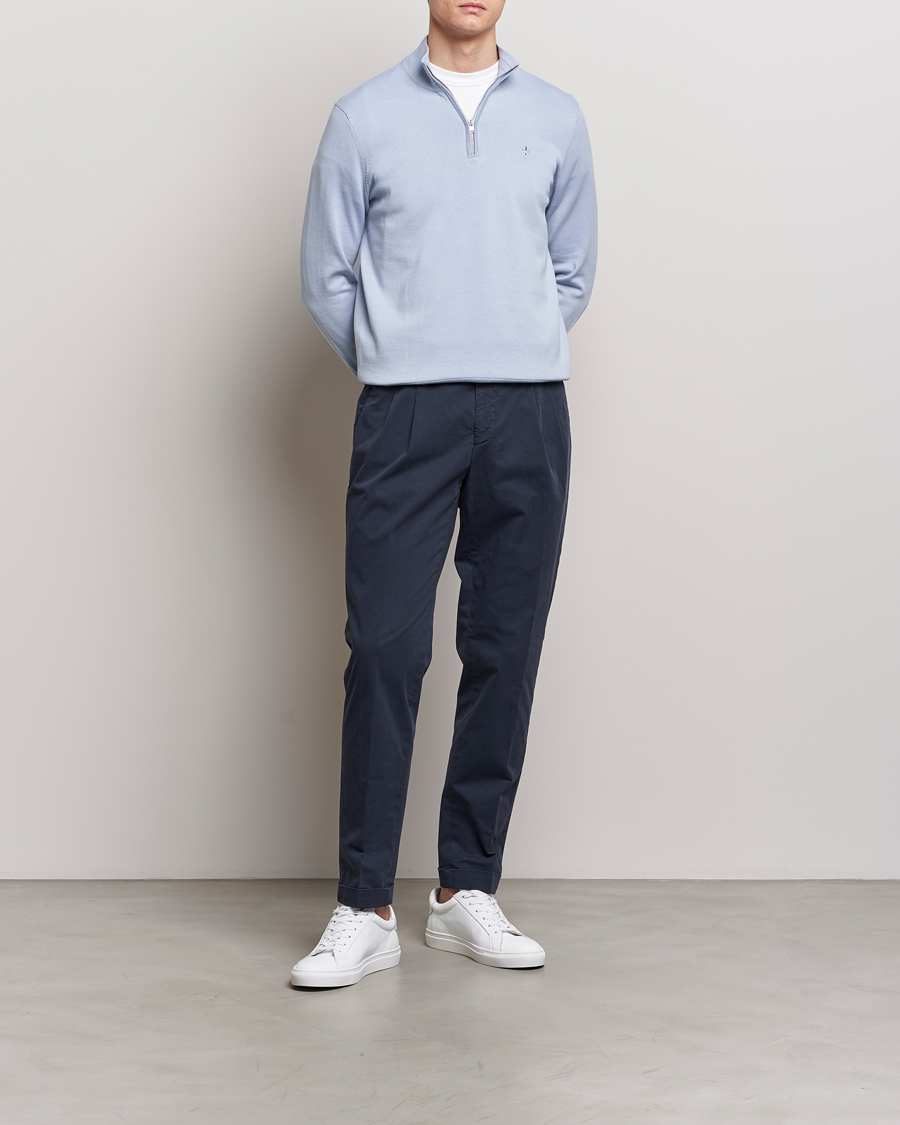 Mies | Puserot | Morris | Riley Cotton Half Zip Light Blue