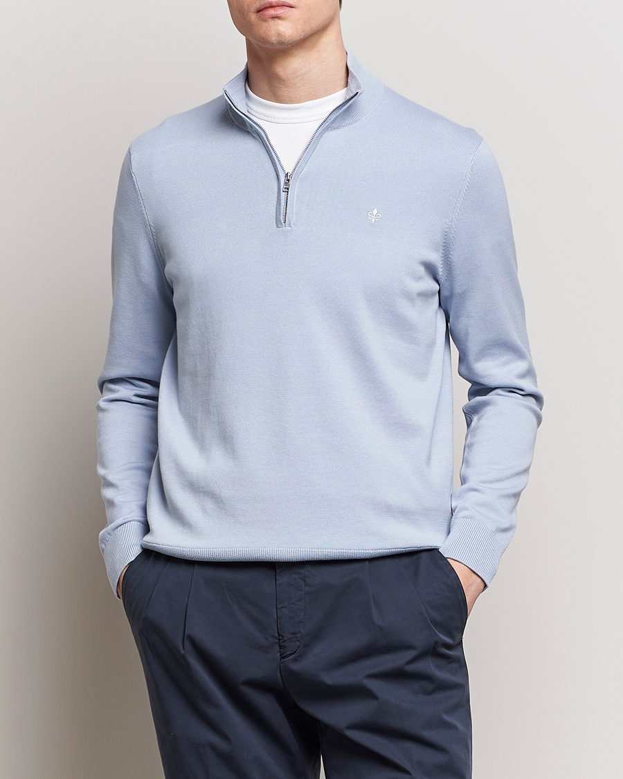 Mies | Puserot | Morris | Riley Cotton Half Zip Light Blue