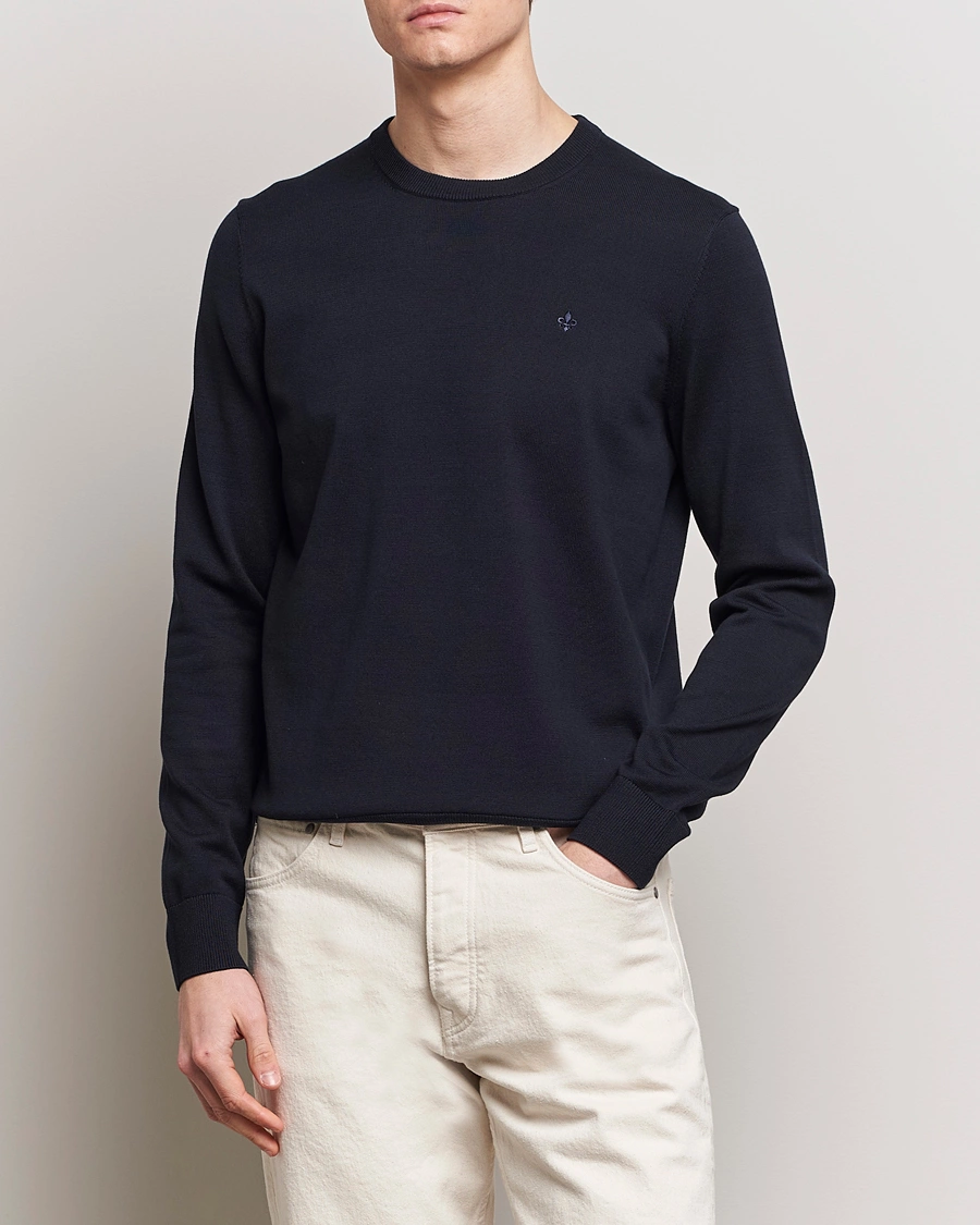 Mies | Morris | Morris | Riley Cotton Crew Neck Pullover Old Blue