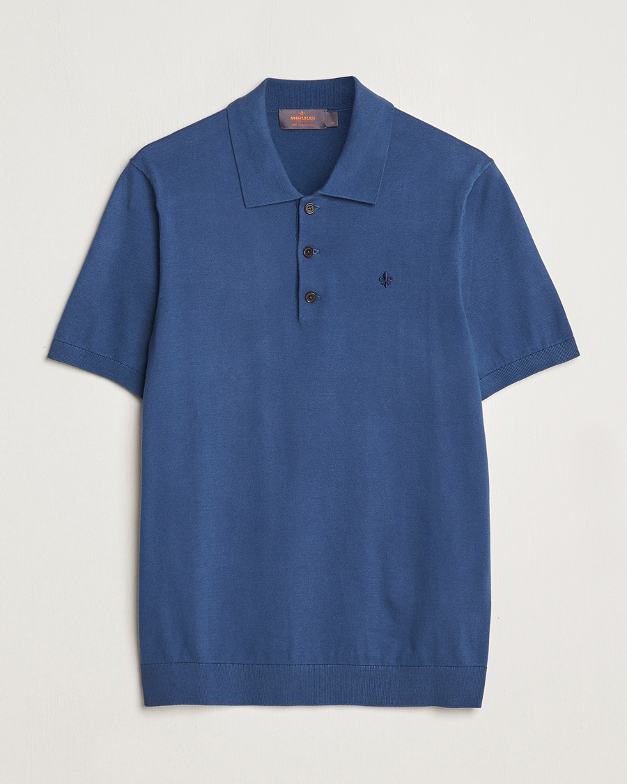 Mies | Puserot | Morris | Cenric Cotton Knitted Short Sleeve Polo Navy