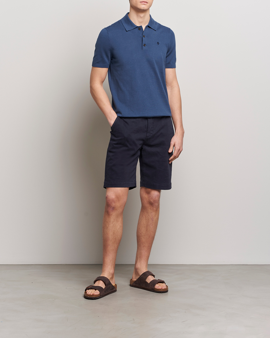 Mies | Puserot | Morris | Cenric Cotton Knitted Short Sleeve Polo Navy