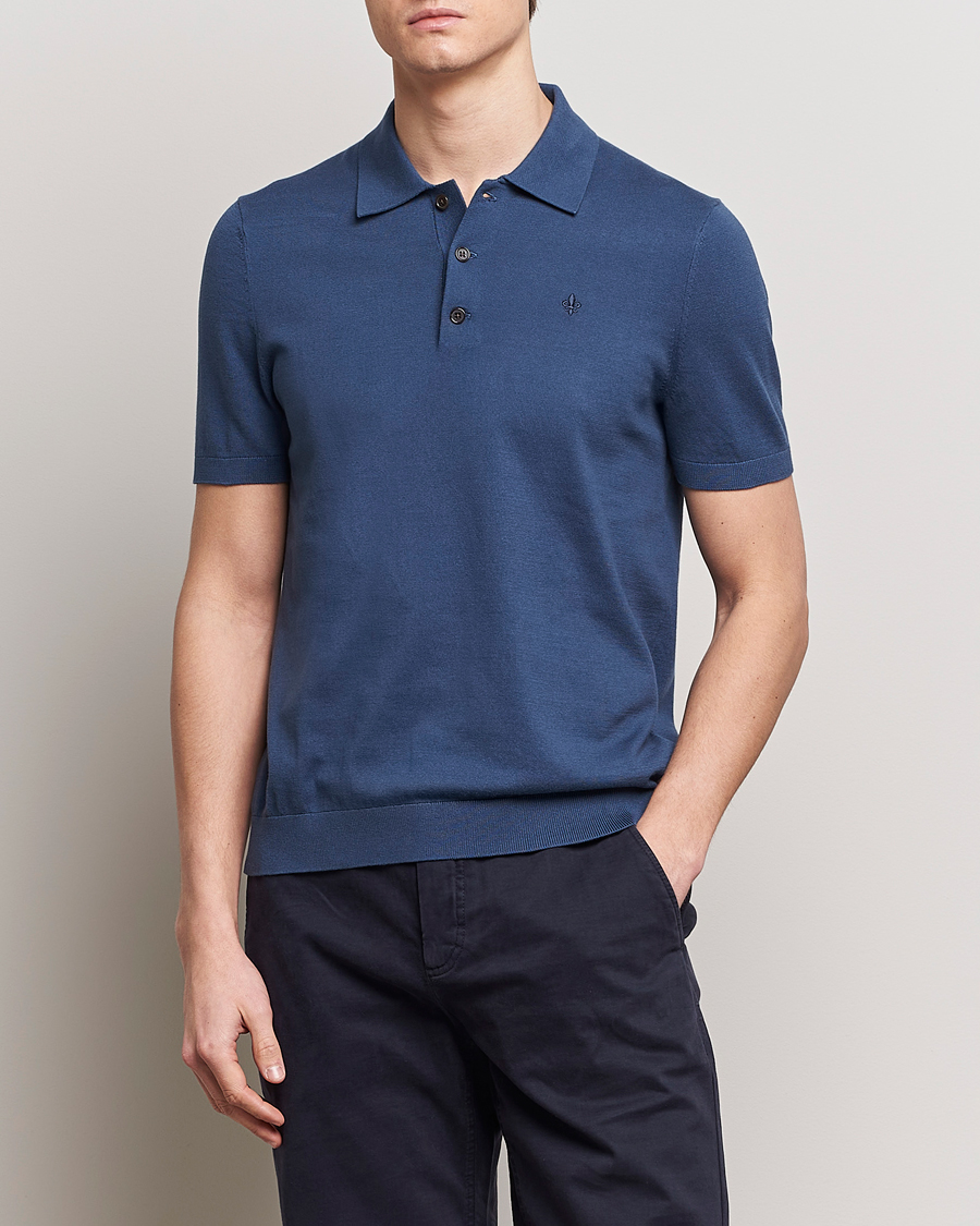 Mies | Kaulukselliset neuleet | Morris | Cenric Cotton Knitted Short Sleeve Polo Navy