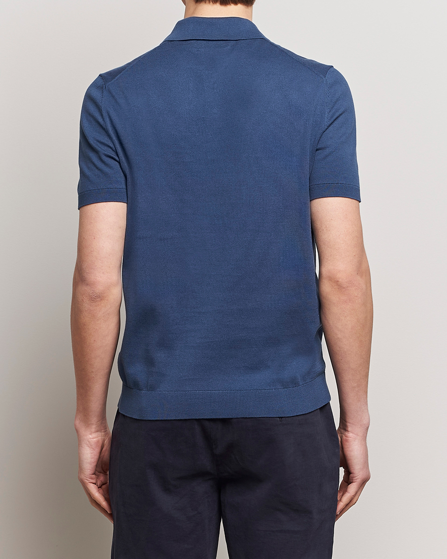 Mies | Puserot | Morris | Cenric Cotton Knitted Short Sleeve Polo Navy