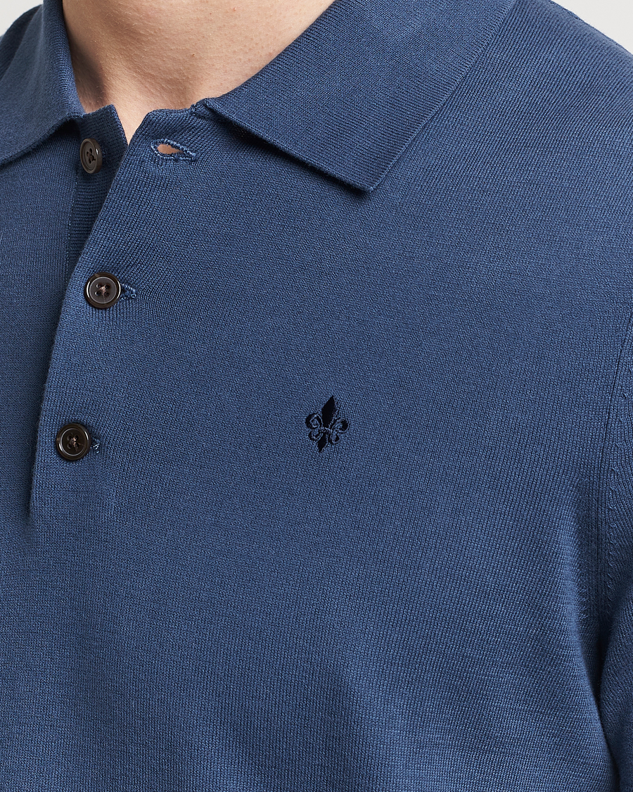 Mies | Puserot | Morris | Cenric Cotton Knitted Short Sleeve Polo Navy