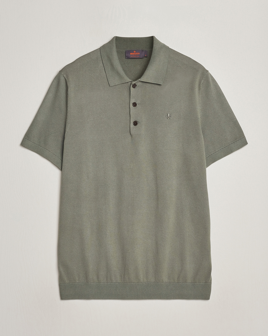 Mies | Puserot | Morris | Cenric Cotton Knitted Short Sleeve Polo Green
