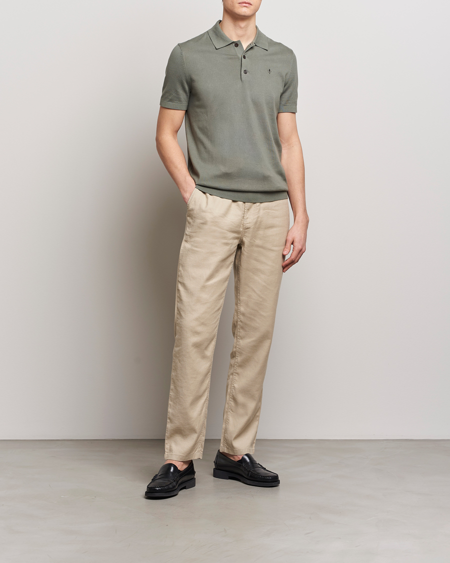 Mies | Puserot | Morris | Cenric Cotton Knitted Short Sleeve Polo Green