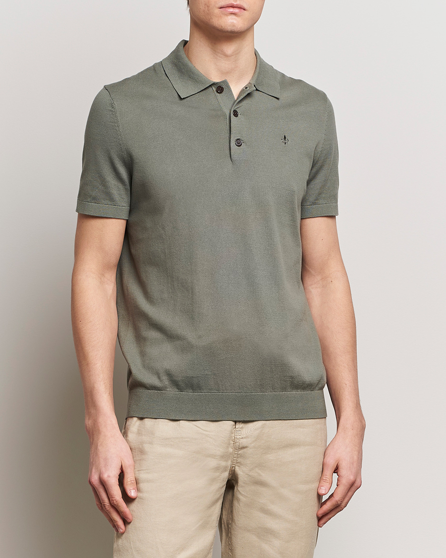 Mies | Kaulukselliset neuleet | Morris | Cenric Cotton Knitted Short Sleeve Polo Green