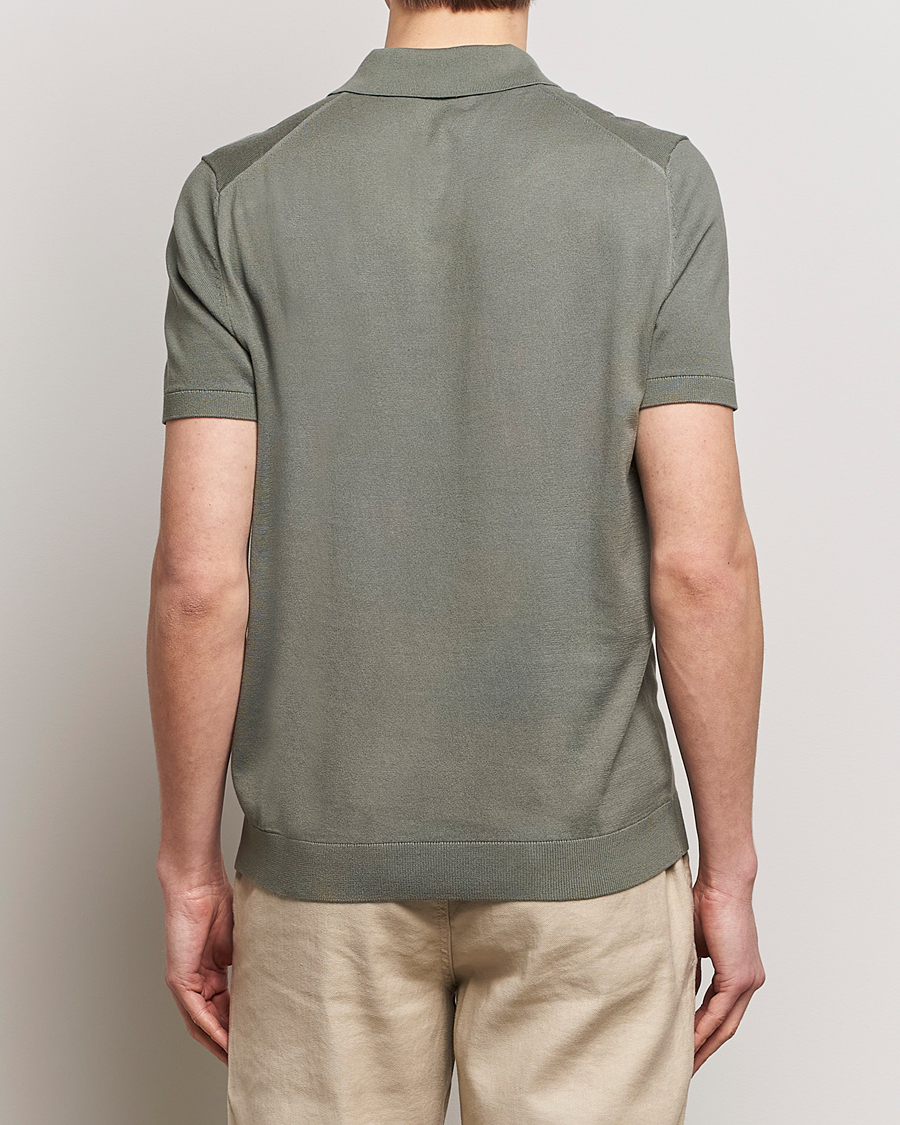 Mies | Puserot | Morris | Cenric Cotton Knitted Short Sleeve Polo Green