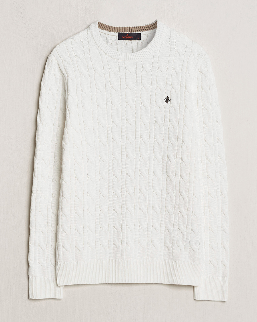 Mies | Puserot | Morris | Ethan Cotton Cable Crew Neck Off White