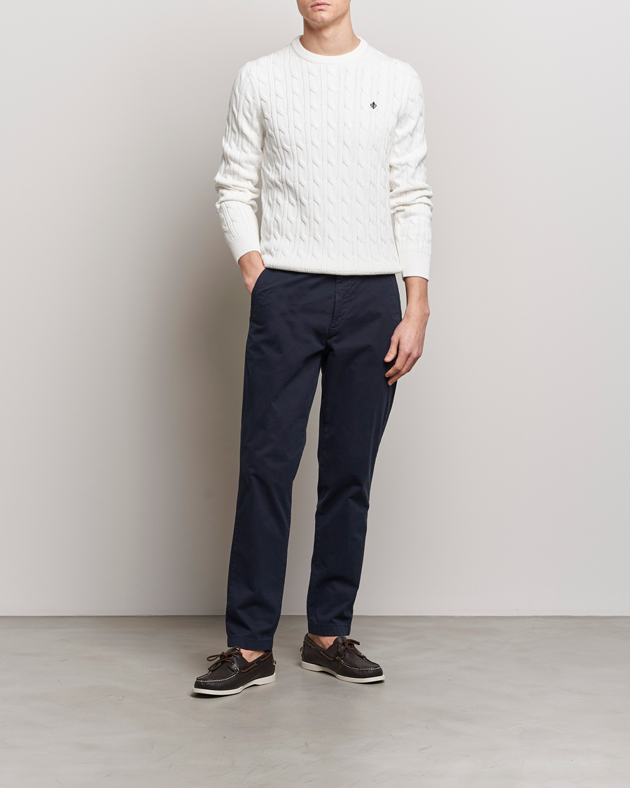 Mies | Puserot | Morris | Ethan Cotton Cable Crew Neck Off White