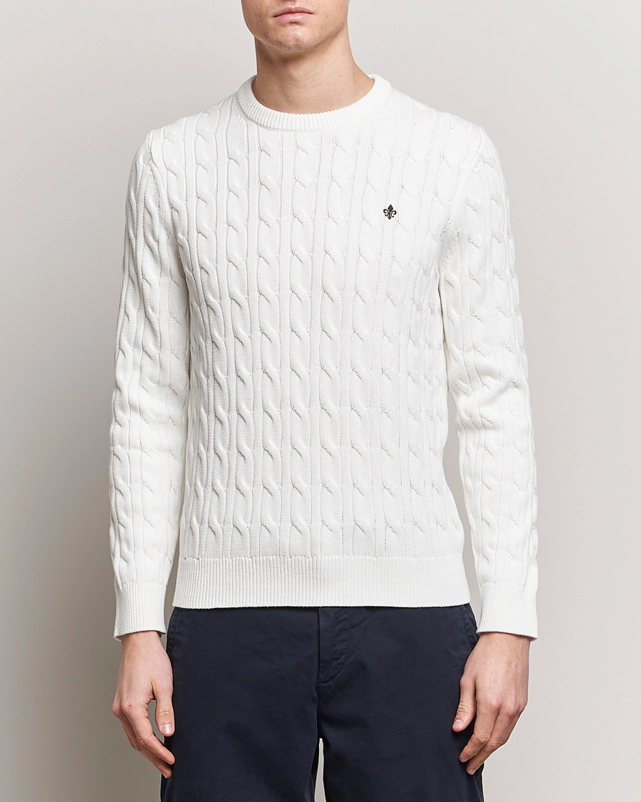 Mies | Puserot | Morris | Ethan Cotton Cable Crew Neck Off White