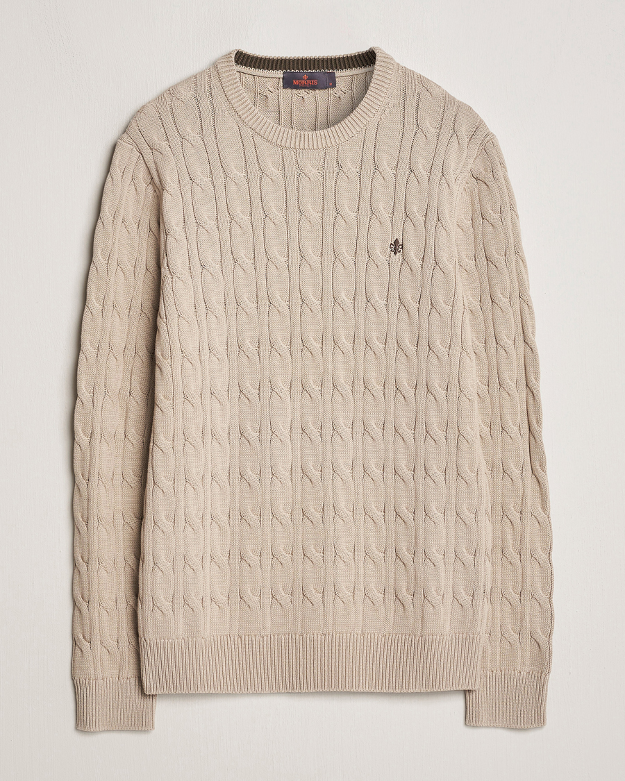 Mies | Puserot | Morris | Ethan Cotton Cable Crew Neck Khaki